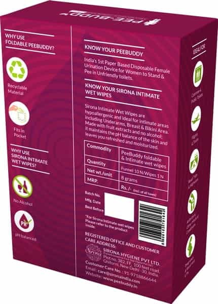 Peebuddy Foldable Paper-Based Female Urination Device-10 Funnels With Sirona Intimate Wipes-10 Wipes