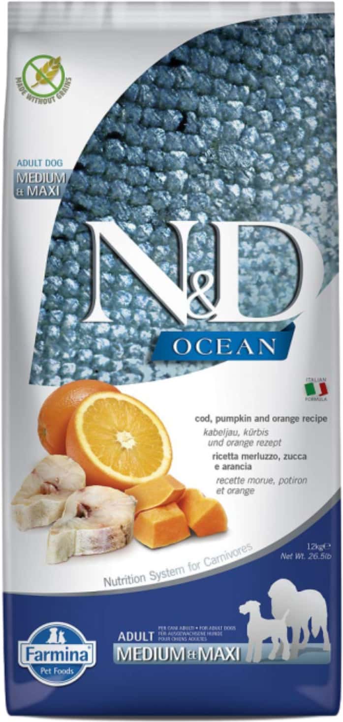 Farmina N&d Ocean Adult Med/maxi Dog Food | Codfish & Orange | 12kg | No Artificial Preservatives