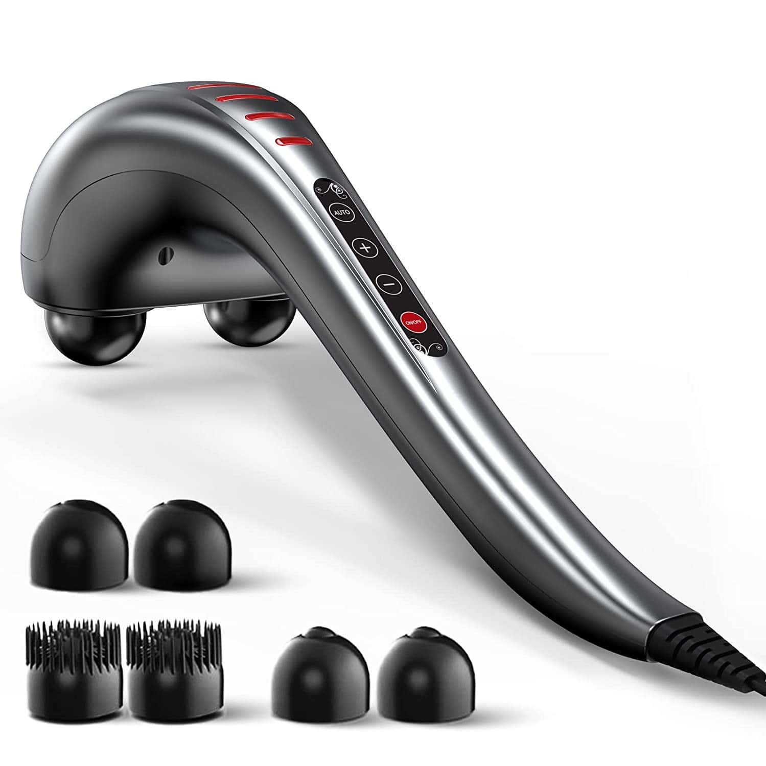 Beatxp Thunder Double Headed Hammer Body Massager Machine With 3 Attachment Pairs (Lava Grey)
