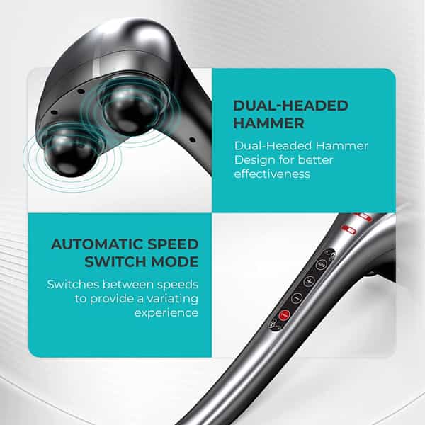Beatxp Thunder Double Headed Hammer Body Massager Machine With 3 Attachment Pairs (Lava Grey)