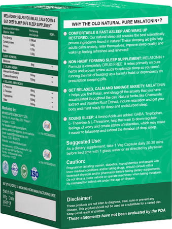 The Old Natural Melatonin Sleeping Pills For Sleep Melatonin 5mg With Tagara 125mg (60 Veg Tablets)
