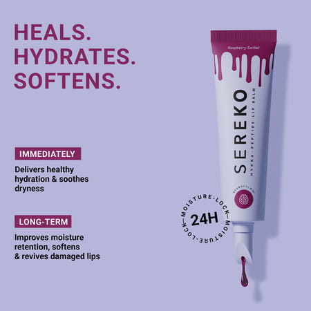 Sereko Hydra Peptide Clear Lip Balm Raspberry Sorbet Dry Lips Flaky Lips Chapped & Rough Lips 8g