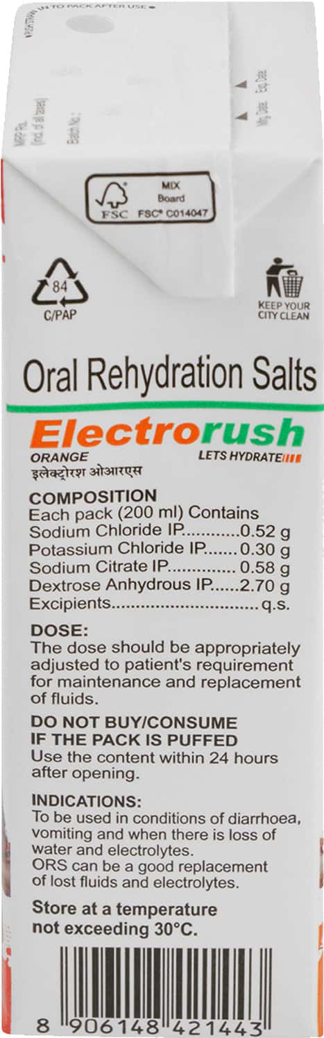 Buy ELECTRORUSH ORS ORANGE DRINK PACK OF 8 (200ML) Online & Get Upto 60 ...