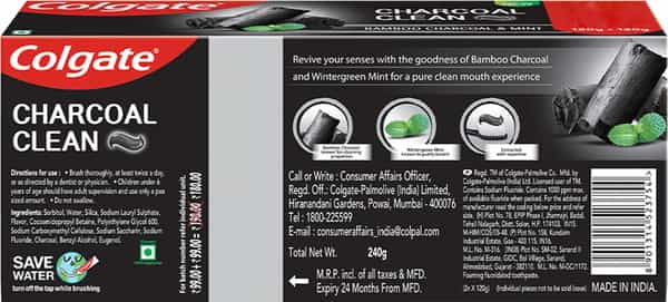 Colgate Charcoal Clean Toothpaste Bamboo Charcoal And Mint (Black Gel) 240G Saver Pack