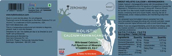 Zeroharm Holistic Calcium & Aswagandha-Stress Relief Joint Bone Strength -60Tab