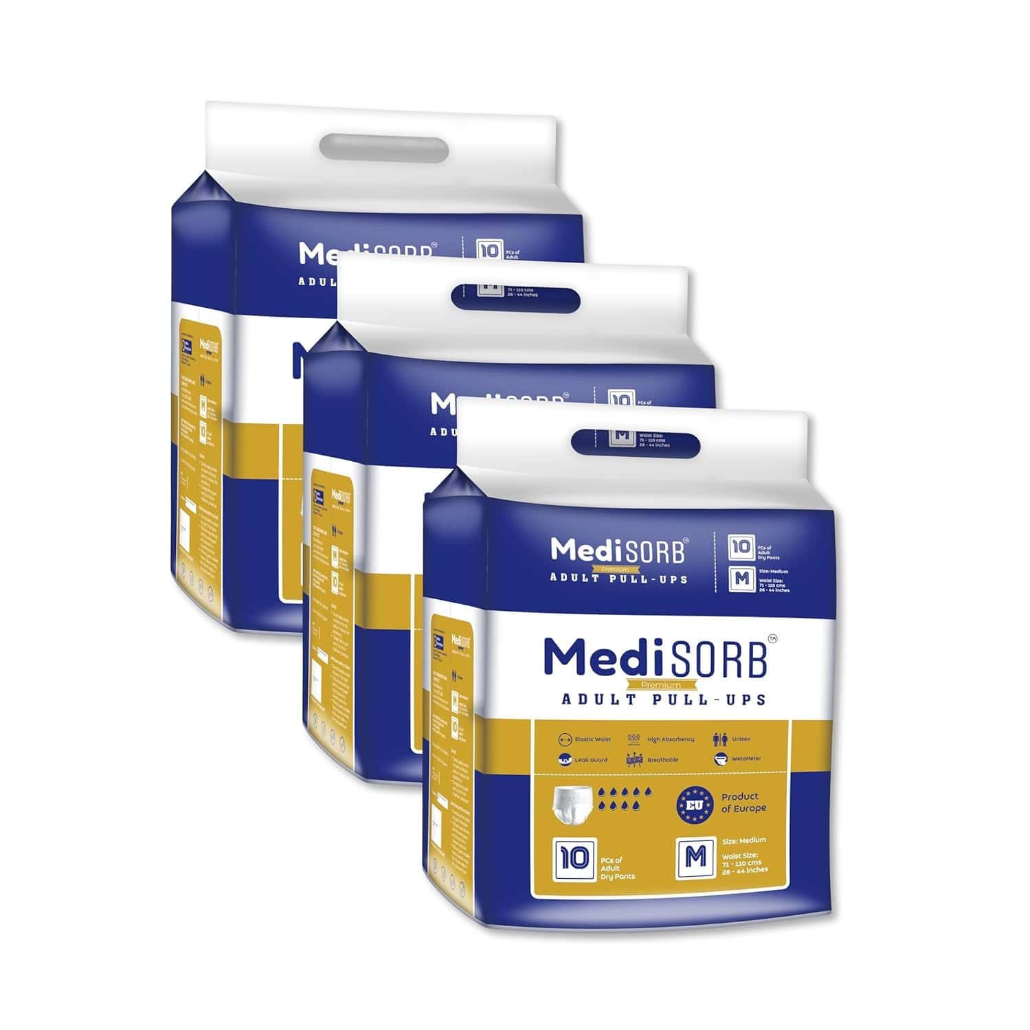 Medisorb Adult Diaper Pants Medium | Pull-ups | Elastic Waist Size 71-110 Cm | 10 Piece | Pack Of 3
