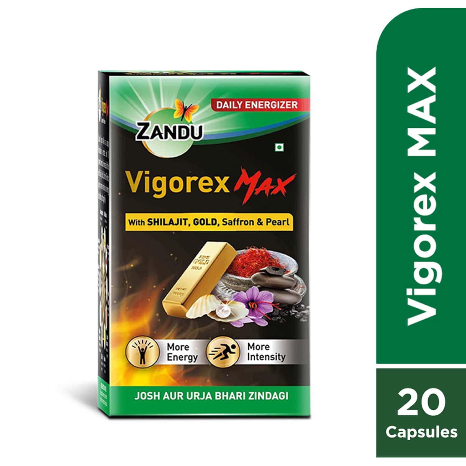 Zandu Vigorex Max With Shilajit Gold Saffron & Pearl Capsules 20 No's
