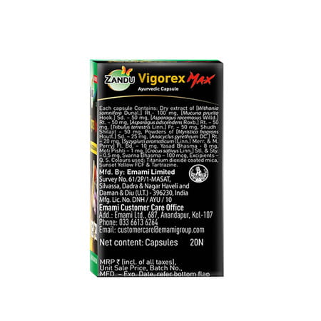 Zandu Vigorex Max With Shilajit Gold Saffron & Pearl Capsules 20 No's