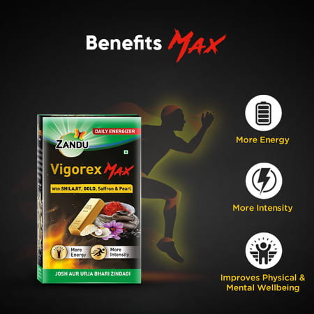 Zandu Vigorex Max With Shilajit Gold Saffron & Pearl Capsules 20 No's