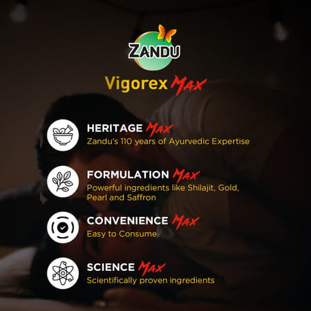 Zandu Vigorex Max With Shilajit Gold Saffron & Pearl Capsules 20 No's