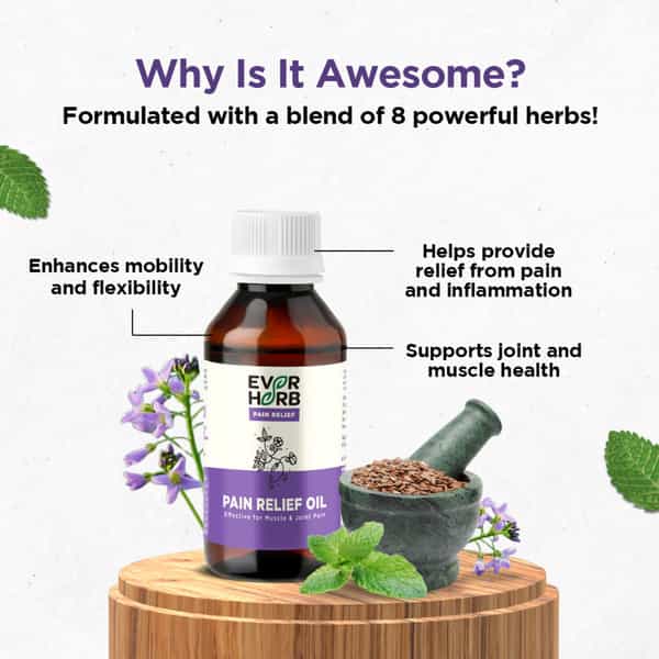 Everherb | Pain Relief Oil | Blend Of 8 Powerful Herbal Ingredients | Bottle 100 Ml (By Pharmeasy)