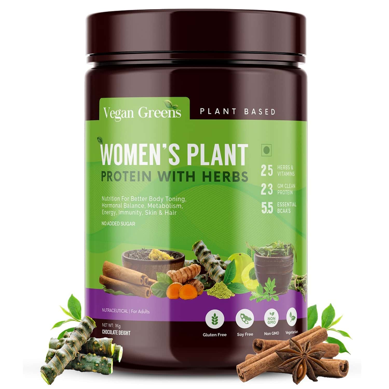 Vegan Greens Clean Women Plant Protein With Ayurvedic Herbs Vitamins Mineral- 1kg, Chocolate Delight
