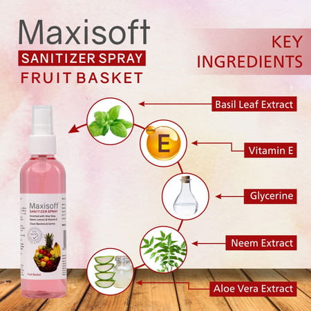 Maxisoft Fruit Basket Sanitizer Spray | Aloe Vera Neem & Vitamin E (120 Ml Pack Of 4)