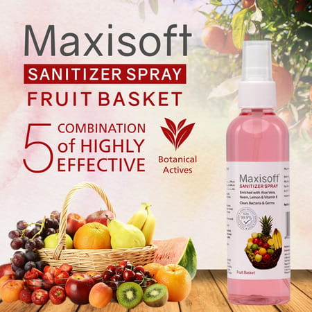 Maxisoft Fruit Basket Sanitizer Spray | Aloe Vera Neem & Vitamin E (120 Ml Pack Of 4)