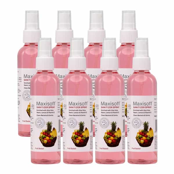 Maxisoft Fruit Basket Sanitizer Spray | Aloe Vera Neem & Vitamin E (120 Ml Pack Of 4)