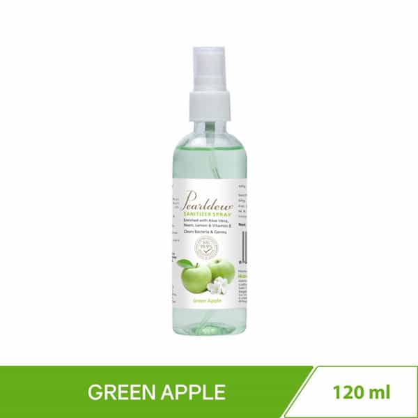 Pearldew Sanitizer Spray (Green Apple) 120 Ml | Aloe & Neem | Paraben Free (Pack Of 4)