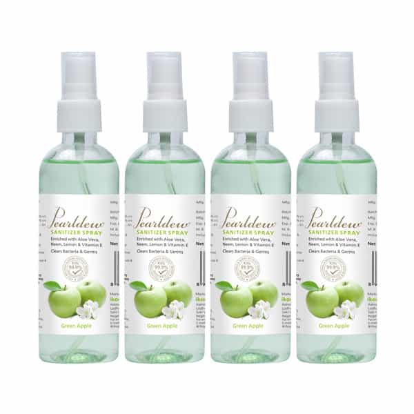 Pearldew Sanitizer Spray (Green Apple) 120 Ml | Aloe & Neem | Paraben Free (Pack Of 4)