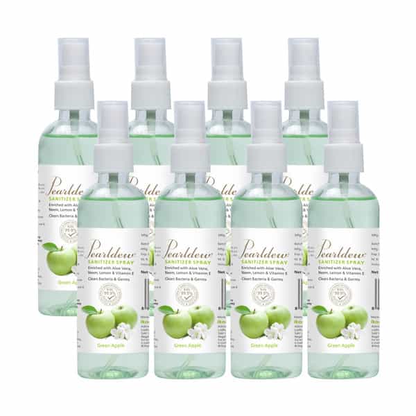Pearldew Sanitizer Spray (Green Apple) 120 Ml | Aloe & Neem | Paraben Free (Pack Of 4)