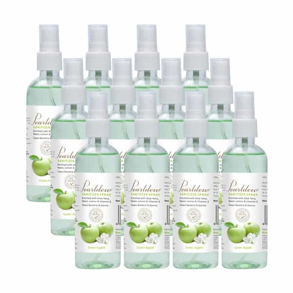 Pearldew Sanitizer Spray (Green Apple) 120 Ml | Aloe & Neem | Paraben Free (Pack Of 4)