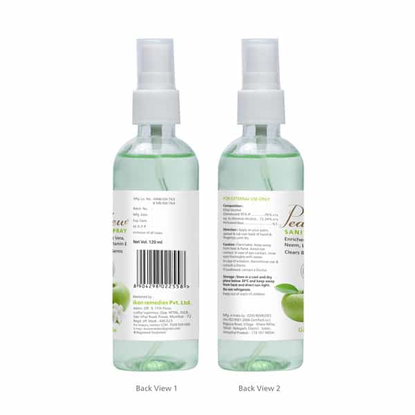Pearldew Sanitizer Spray (Green Apple) 120 Ml | Aloe & Neem | Paraben Free (Pack Of 4)