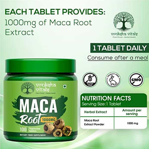 Vruksha Vitals Maca Root Extract 1000 Mg Per Tablet - 150 Tablets / Capsules