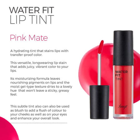 The Face Shop Water Fit Lip Tint - Waterproof & Long Lasting Lip & Cheek Tint | Pink Mate - 5g