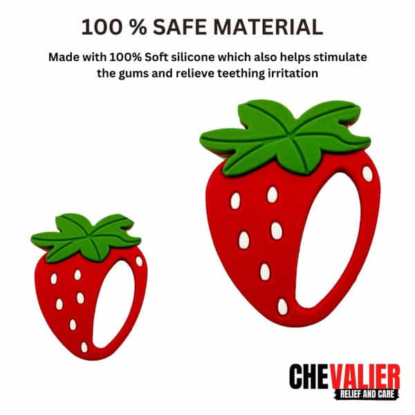 Chevalier Soft Silicone Rubber Baby Teether | Soothes Sore Gums Chew Infant Toy | Strawberry