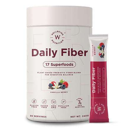 Wellbeing Nutrition Daily Fiber | Natural Prebiotic Digestive Fiber | Vanilla Berry | 30 Servings