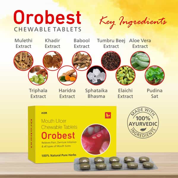 Orobest Chewable Tablets (1 X 10 Blister | Reduces Mouth Ulcers | Pack Of 5