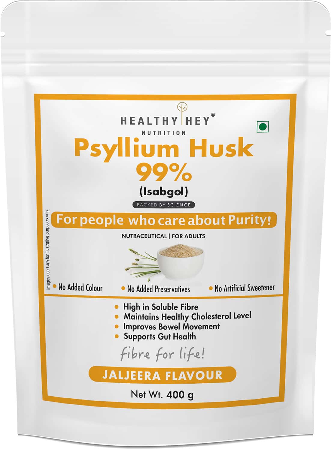 Healthyhey Nutrition Psyllium Husk 99% - Fibre Support - Jaljeera Flavour