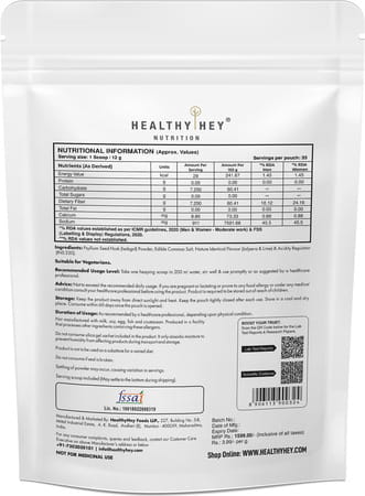 Healthyhey Nutrition Psyllium Husk 99% - Fibre Support - Jaljeera Flavour