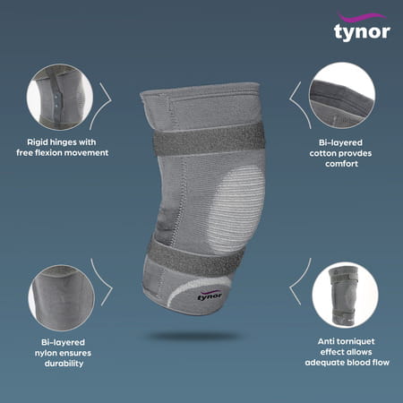 Tynor Knee Cap With Rigid Hinge Grey Xl 1 Unit