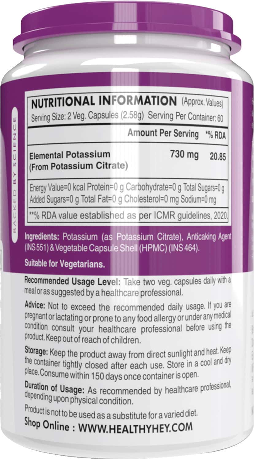 Buy HEALTHYHEY NUTRITION POTASSIUM CITRATE 120 VEGETABLE CAPSULES
