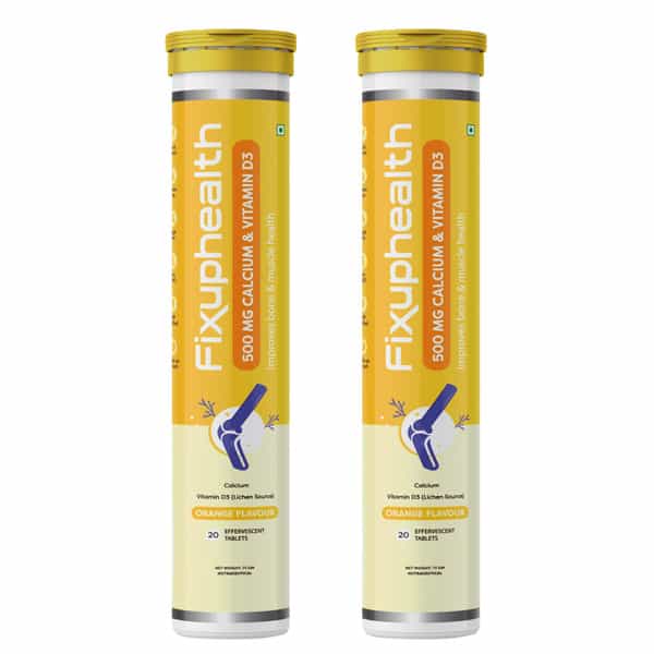 Fixuphealth Calcium 500Mg And Vitamin D3 Effervescent Orange (Pack Of 2) 20 Tablets Each Pack