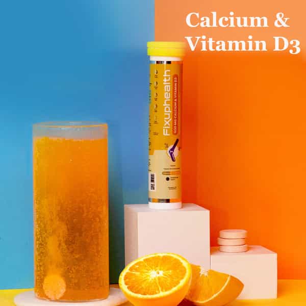 Fixuphealth Calcium 500Mg And Vitamin D3 Effervescent Orange (Pack Of 2) 20 Tablets Each Pack