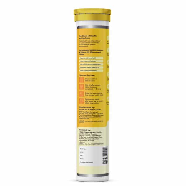 Fixuphealth Calcium 500Mg And Vitamin D3 Effervescent Orange (Pack Of 2) 20 Tablets Each Pack