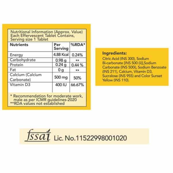Fixuphealth Calcium 500Mg And Vitamin D3 Effervescent Orange (Pack Of 2) 20 Tablets Each Pack