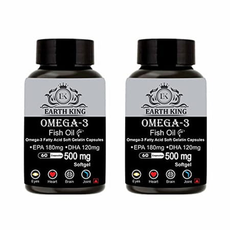 Earth King Omega 3 Fish Oil (180 Mg Epa & 120 Mg Dha) - 500mg 60 Softget Capsules (Pack Of 2)