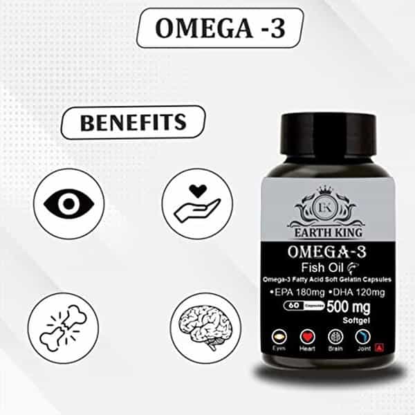 Earth King Omega 3 Fish Oil (180 Mg Epa & 120 Mg Dha) - 500Mg 60 Softget Capsules (Pack Of 2)