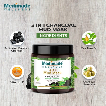 Medimade Activated Charcoal 3 In 1 Mud Mask With Tea Tree Oil - 100 Gm