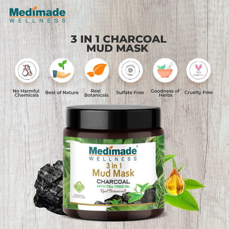 Medimade Activated Charcoal 3 In 1 Mud Mask With Tea Tree Oil - 100 Gm
