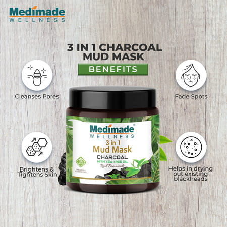 Medimade Activated Charcoal 3 In 1 Mud Mask With Tea Tree Oil - 100 Gm