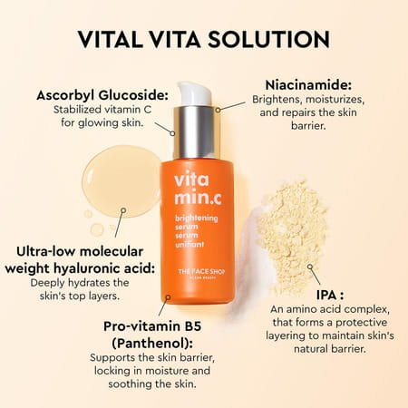 The Face Shop 98% Pure Vitamin C Brightening Korean Serum | Niacinamide & Hyaluronic Acid - 30ml