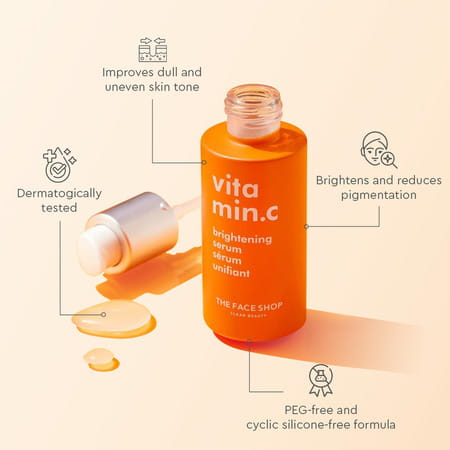 The Face Shop 98% Pure Vitamin C Brightening Korean Serum | Niacinamide & Hyaluronic Acid - 30ml