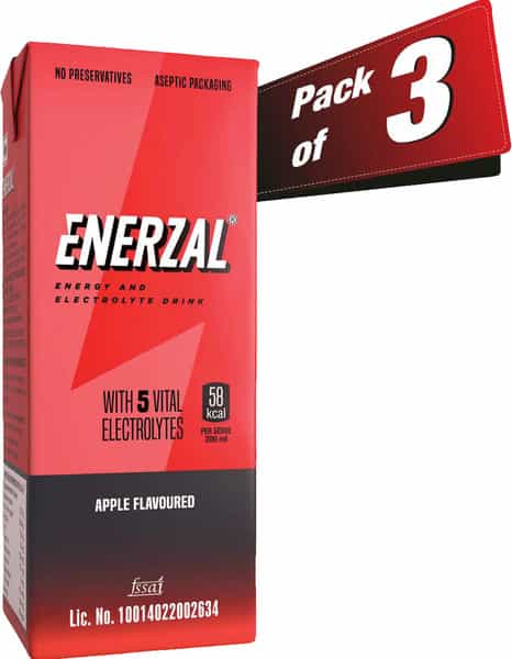 Enerzal Energy & Electrolyte Drink Apple Flavour Liquid 200Ml (Pack Of 3)