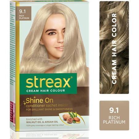 Streax Permanent Hair Colour|100 % Grey Coverage, Long Lasting, 9.1 Rich Platinum, 120ml, Pack Of 2