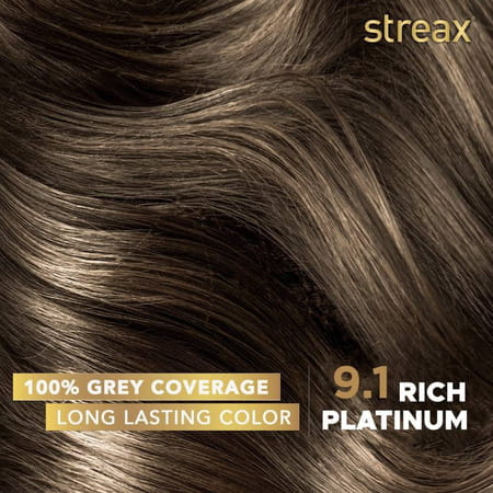 Streax Permanent Hair Colour|100 % Grey Coverage, Long Lasting, 9.1 Rich Platinum, 120ml, Pack Of 2