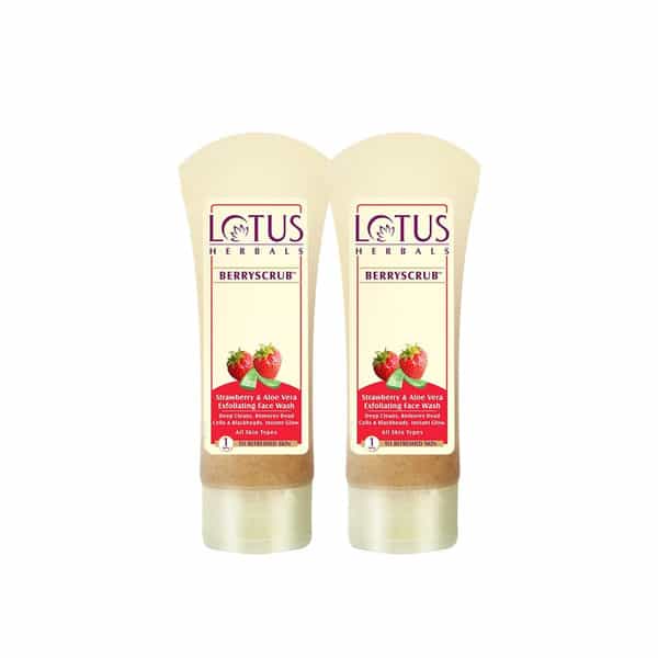 Lotus Herbals Berryscrub Strawberry & Aloe Vera Exfoliating Face Wash 120G ( Pack Of 2 )