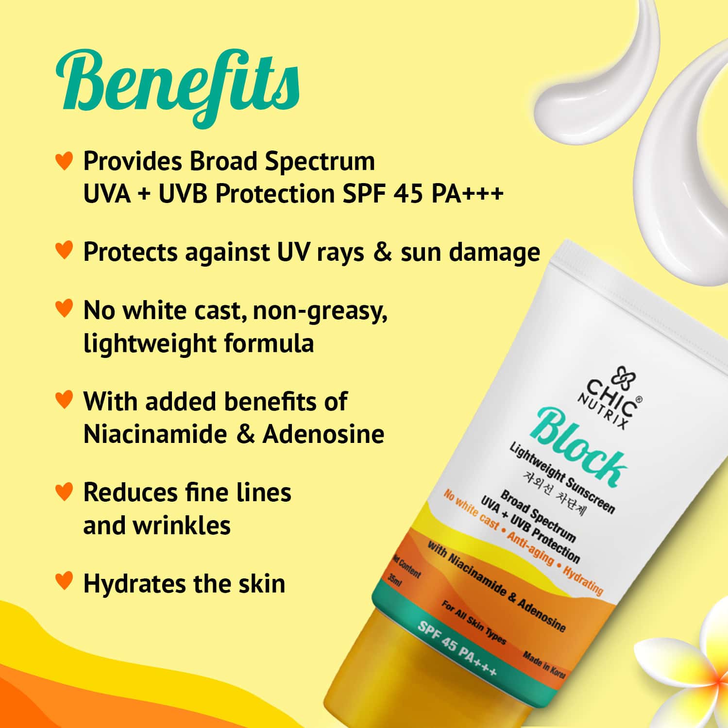Buy CHICNUTRIX BLOCKLIGHTWEIGHT SUNSCREEN SPF45PA+++NIACINAMIDE