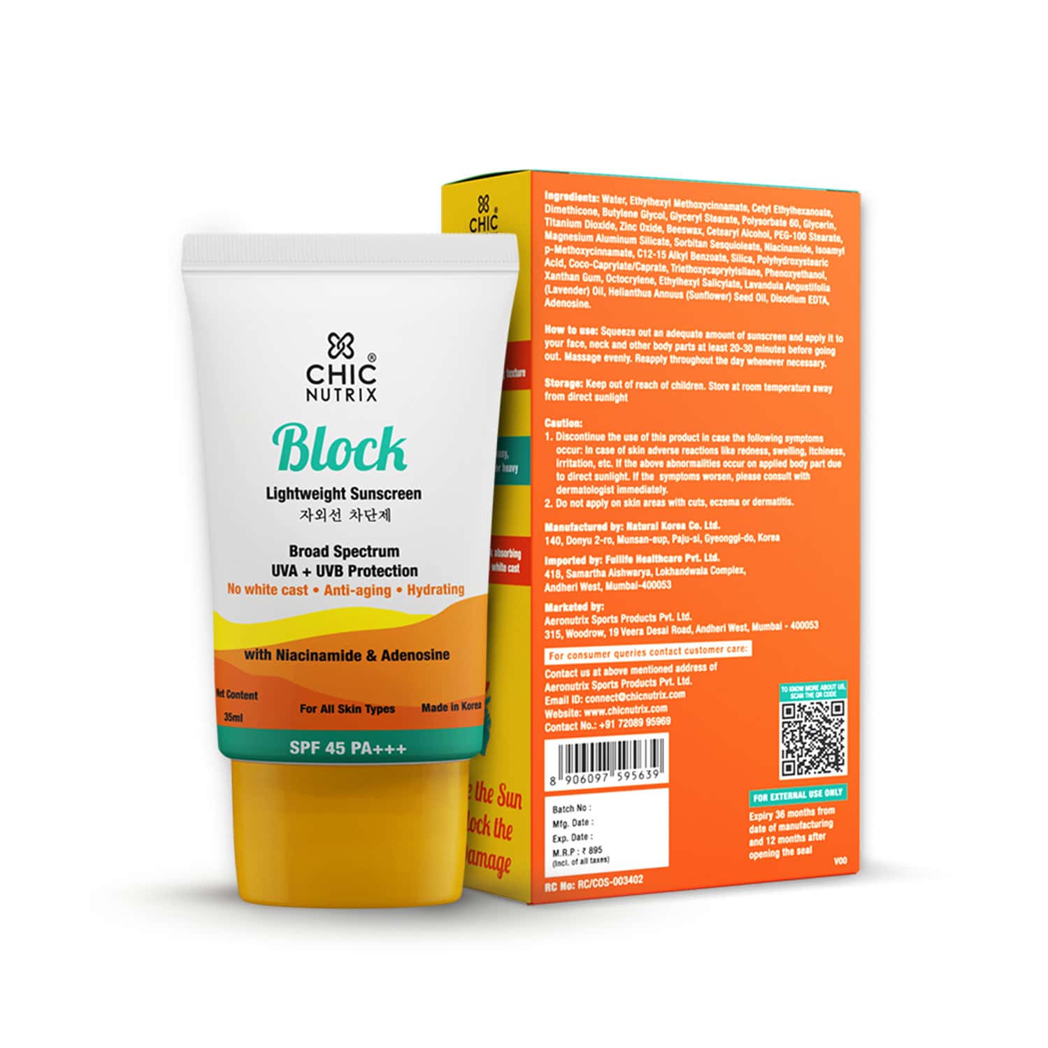 Buy CHICNUTRIX BLOCKLIGHTWEIGHT SUNSCREEN SPF45PA+++NIACINAMIDE